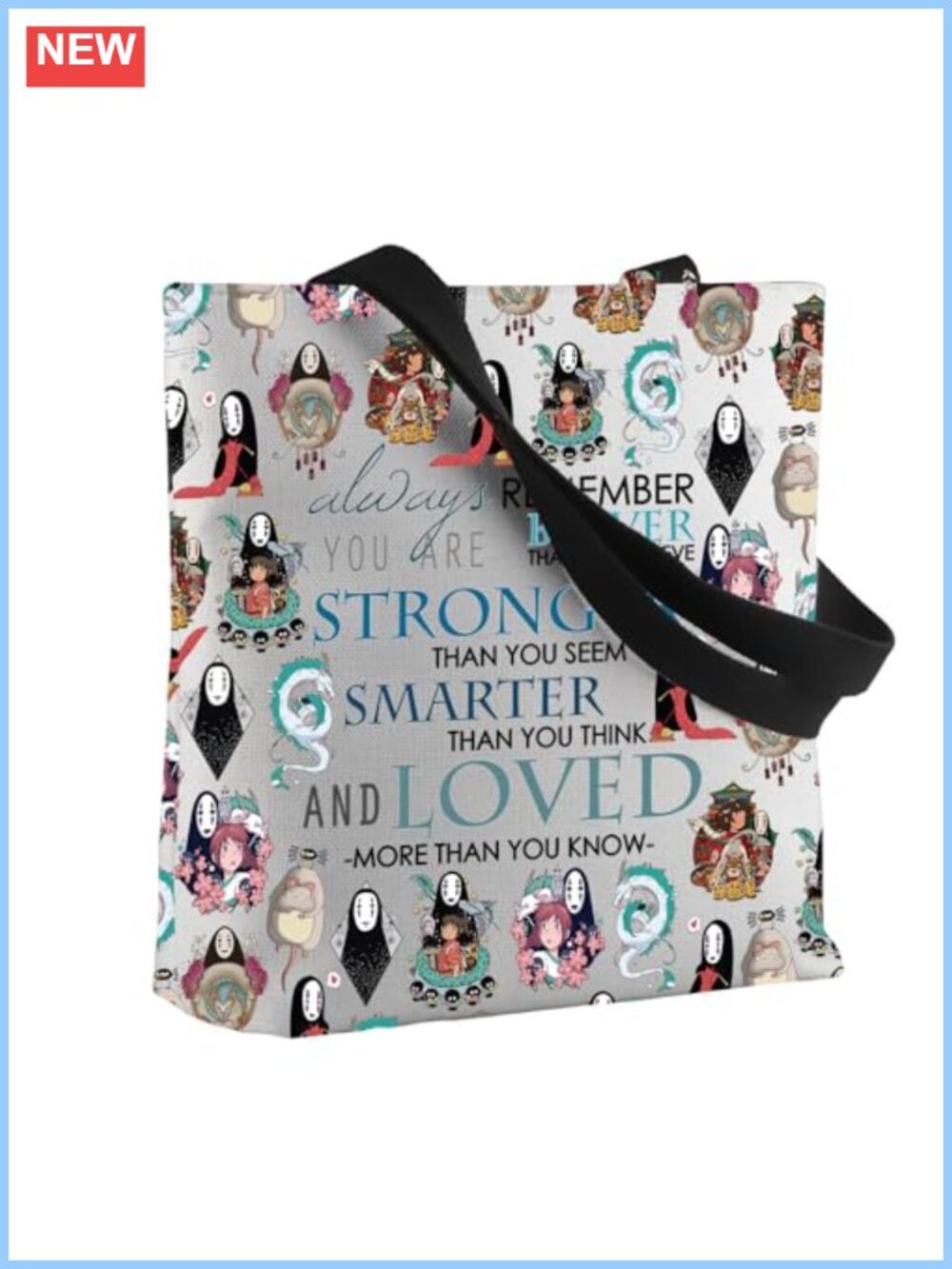 Spirited Away Themed Canvas Tote Bag, Large Cotton Tote with Zipper Pockets